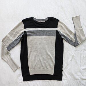 Ladies Athleta Black Gray Strobe Color Block Merino Wool Blend Sweater - S